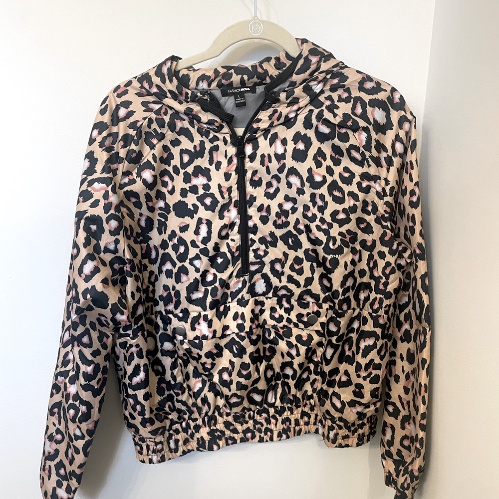 FASHION NOVA leopard windbreaker size L womens